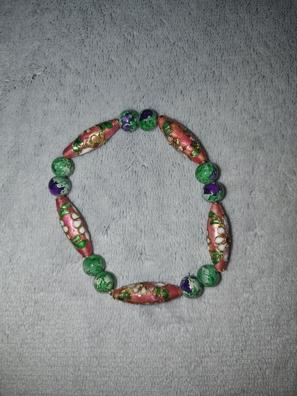 Handmade Pink and Green Stretch Bracelet - Handmade Jewelry